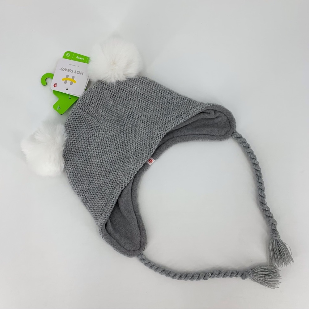 Hot Paws NWT Toddlers’ Grey Knit Toque with White PomPoms, 2 - 3 Years